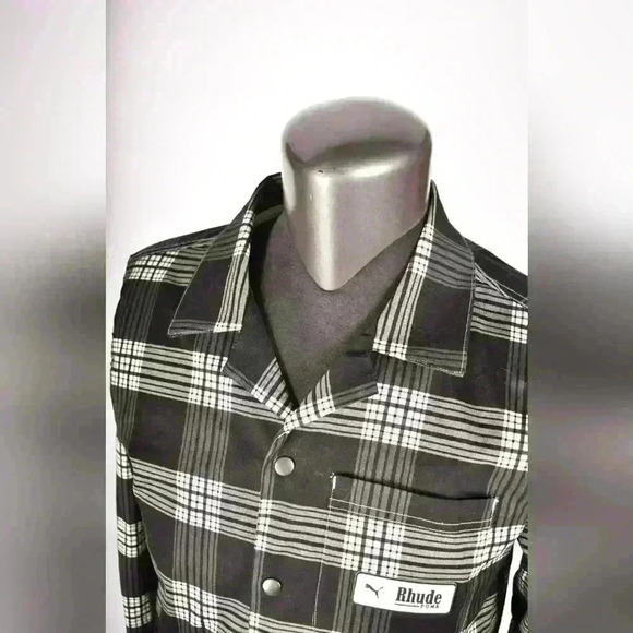 PUMA x RHUDE Black White Check Cotton Stretch Velvet Long Raincoat Jacket  Small - Picture 5 of 12